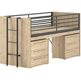 Halfhoogslaper Sam 90x200cm - met bureau en ladekasten - eikdecor