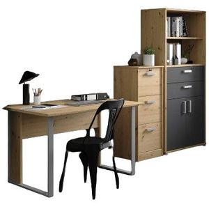 Kantoorset The Office: bureau 120cm, dossierkast, boekenkast - eikdecor