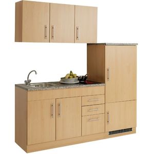 Kitchenette Toto 180cm met kookplaat en koelkast - beuk/marmer