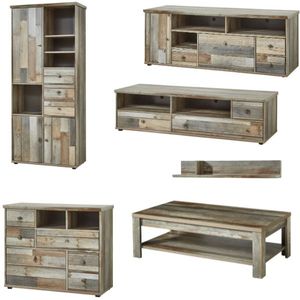 Woonkamer Clem: 2x tv-meubel, buffetkast, commode, salontafel, wandplank