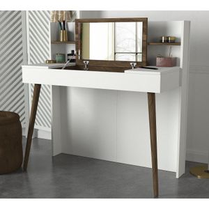 Tera Home Make-up Tafel | 100% Melamine Gecoat | Inclusief Spiegel | Walnoot Wit