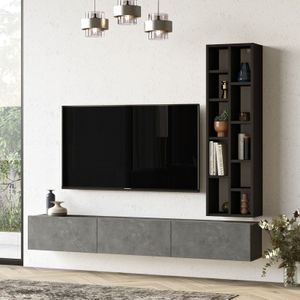 Modern TV-meubel met gemelamineerde spaanplaat - zwevend - betonlook