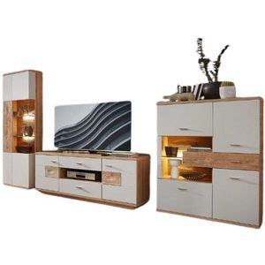 Woonkamerset Vancouver | tv-meubel, vitrinekast, kabinetkast | Oak White-design