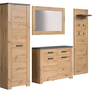 Garderobeset Follow | Paneel, spiegel, commode, kolomkast | Artisan Oak