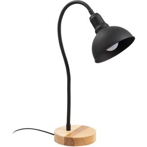 Strakke Moderne Tafellamp | Metalen Lamp | Houten Lampvoet | 52 cm Hoogte