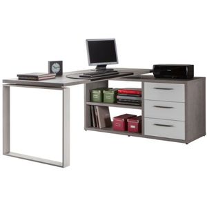 Hoekbureau met ladeblok Disegno | 160 x 140 x 74,8 cm | Concrete- / High Gloss White-design