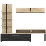 Tv-meubel Hoggas 205cm 1 deur, wandrek & wandplank - eik/zwart