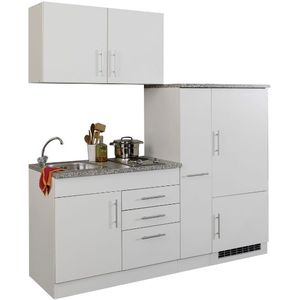 Kitchenette Toto 190cm met kookplaat en koelkast - wit/marmer