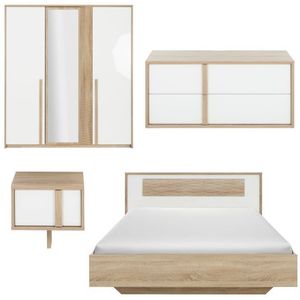 Slaapkamerset Alto | Tweepersoonsbed, nachtkastje, tv-meubel, kledingkast | Sonoma Oak/white-design