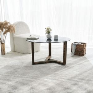 Locelso Salontafel | 100% Gehard Glas, Grenen Massief Houten Frame | Fume