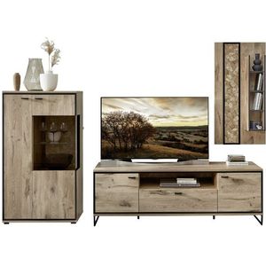 Woonkamerset Ruben | tv-meubel, vitrinekast, wandrek | San Remo Oak-design