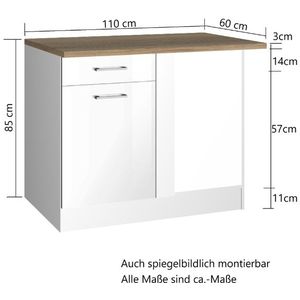 Hoekkast Ragnar 110cm met deur & lade - hoogglans antraciet/eik