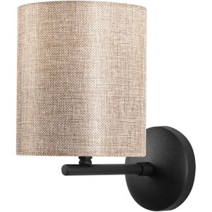 Opviq Wandlamp | Metalen Behuizing, Stoffen Kap | Afmeting: 14x23cm | Hoogte: 26cm | Kleur: Zwart Crème