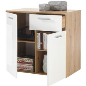 Commode Lobi 2 deuren 1 lade - glanzend wit/hout