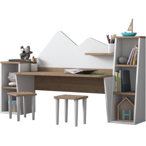 Wren Kindertafelset incl krukjes | 100% Melamine | Wit Notenhout