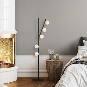 Fulgor vloerlamp | metalen frame | glazen kap | zwarte crème