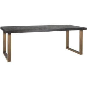 Eettafel Bony 220x100cm visgraatmotief - zwart/geborsteld goud