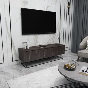 TV-meubel | 100% Gemelamineerd Ijzer Poten | 2 Laden | 140x50x40cm | Donker Bruin Zwart