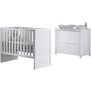 Babykamer Erik: babybed 60x120cm, commode, luierplank - wit