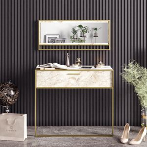 Elegant Gezellig Dressoir | 100% Melamine | Metalen Poten | Marmerpatroon | Goudwit