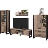 Woonkamerset Emile | tv-meubel, plank, vitrinekasten | Tobacco Brown Oak-design