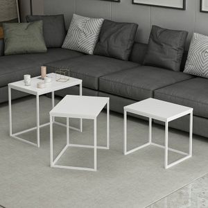 Woody Fashion Nesting Table Set - 3-Deligs-sMelamine Gecoats-sMetalen Frames-sWit