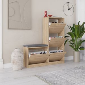 Halbank met schoenenkasten Woody Fashion | 105 x 26 x 118,5 cm | Oak-design