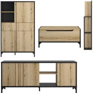 Woonkamerset Esteban | Salontafel, opbergkast, tv-meubel, wandplank | Helvezia Oak-design