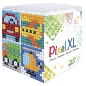 24108 Pixelhobby - Pixel XL kubus set - Verkeer - 4 flexibele vierkante basisplaatjes 12x12 pixels en 12 pixelmatjes in diverse kleuren + 12 matjes