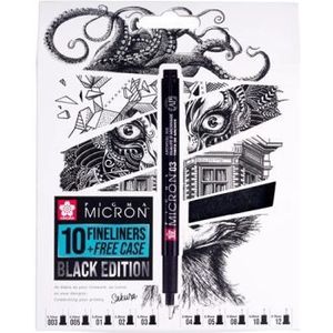 POXSDKB10 Sakura - Pigma Micron - Black Edition - Fineliners - met vilten etui - Kleur Zwart - Set 10st
