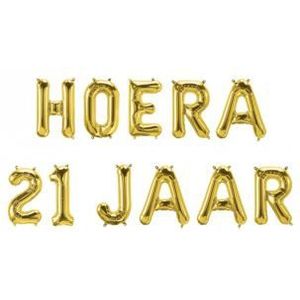 Paper Dreams - Foil Balloon Kit - Hoera 21 jaar - Goud - 40cm hoog - 10 meter lint - 11 ballonnen