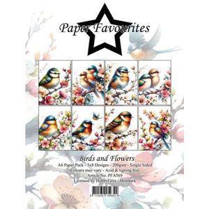 PFA569 Paper Favourites - Paperpack - Birds and Flowers - A6 - 200gsm - enkelzijdig - 3x8 designs - 24vel - Lente/Voorjaar