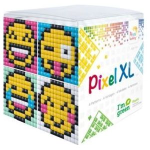 24118 Pixel XL kubus set - Smiley 2 - 4 flexibele vierkante basisplaatjes 12x12 pixels en 12 pixelmatjes in diverse kleuren + 12 matjes