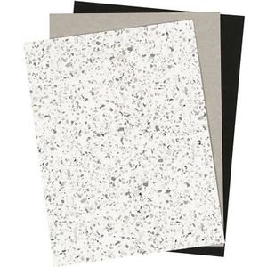 Faux Leather Papier - 3 vellen - Wit, Grijs en Zwart - 21x27,5cm, 21x28,5cm en 21x29,5cm