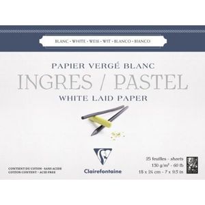 Clairefontaine - Ingres / Pastel - Vergépapier met katoen - Wit - 18x24cm - 130grams - 25vel