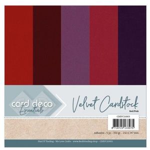 Cdevc10003 Card Deco Essentials - Velvet Cardstock - Fluweelkarton - Red/Pink - Zelfklevend - 250grams - 5 kleuren - 5st