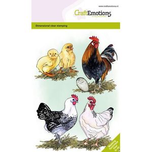 Craft Emotions - Clearstamp A6 - Kippen en kuikens - 7 stempels