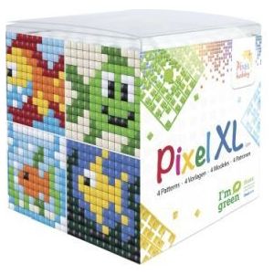 24106 Pixelhobby - Pixel XL kubus set - Vissen - 4 flexibele vierkante basisplaatjes 12x12 pixels en 12 pixelmatjes in diverse kleuren + 12 matjes