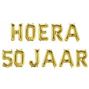 Paper Dreams - Foil Balloon Kit - Hoera 50 jaar - Goud - 40cm hoog - 10 meter lint - 11 ballonnen