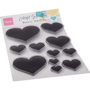 Cs1093 Stempel Colorful Silhouette - Basic Hearts is een 11 delige set met diverse maten hartjes