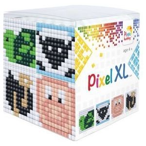 24112 Pixelhobby - Pixel XL kubus set - Dieren 2 - 4 vierkante basisplaatjes 12x12 pixels en 12 pixelmatjes in diverse kleuren + 12 matjes