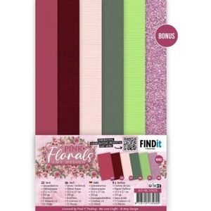 AD-4K-10029 Linen Cardstock Pack - Amy Design - Pink Florals - 5 kleuren + 1 - 21vel - 135x270mm