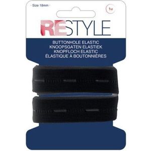 Restyle - Knoopsgaten elastiek - Kleur zwart - 18mm breed en 1 meter lang