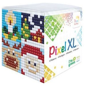 24117 Pixel XL kubus set - Kerst - 4 flexibele vierkante basisplaatjes 12x12 pixels en 12 pixelmatjes in diverse kleuren + 12 matjes