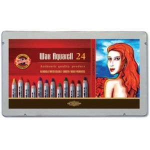 Koh-I-Noor - 8284 Wax Aquarell potloden set - 24 stuks in blik - inclusief puntenslijper, penseel en potlood