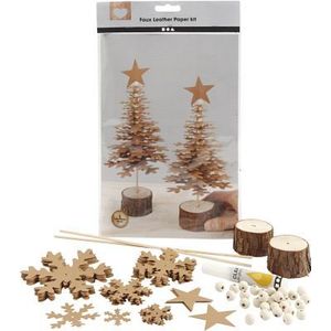 Faux Leather - Kerstboom - Naturel - 2 kerstbomen van 21cm