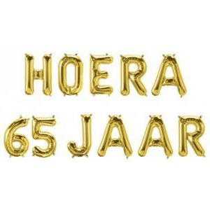 Paper Dreams - Foil Balloon Kit - Hoera 65 jaar - Goud - 40cm hoog - 10 meter lint - 11 ballonnen