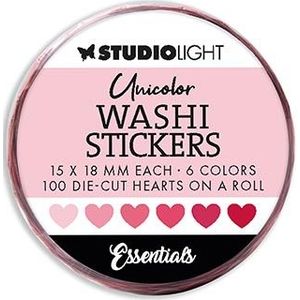 Sl-es-wash18 Studio Light - Essentials - Unicolor Washi Stickers - Die-cut hartjes - 6 kleuren roze - 15x18mm - Rolletje 100 stuks