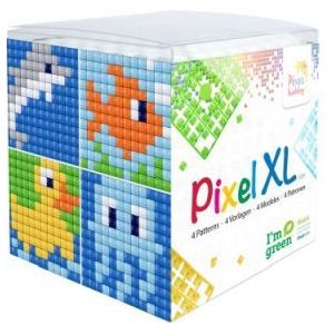 24109 Pixelhobby -Pixel XL kubus set - Waterdieren - 4 flexibele vierkante basisplaatjes 12x12 pixels en 12 pixelmatjes in diverse kleuren + 12 matjes