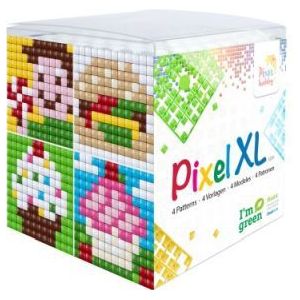 2410 Pixelhobby Pixel XL kubus set - Tussendoortje - 4 flexibele vierkante basisplaatjes 12x12 pixels en 12 pixelmatjes in diverse kleuren + 12 matjes